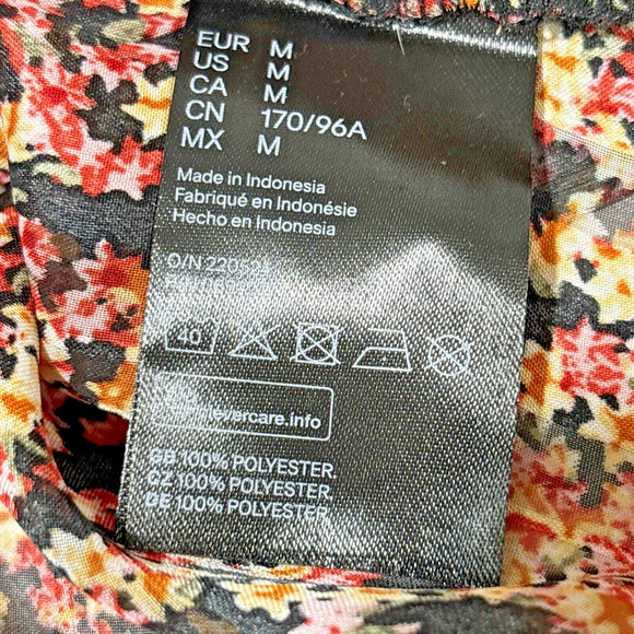 H&M Floral Top Blouse Vintage 80's Look Pink Yellow Black Silky Floral Size M - Picture 9 of 11